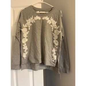 Lucky Brand Floral Applique‎ Sweatshirt Pullover Comfy Casual Gray S